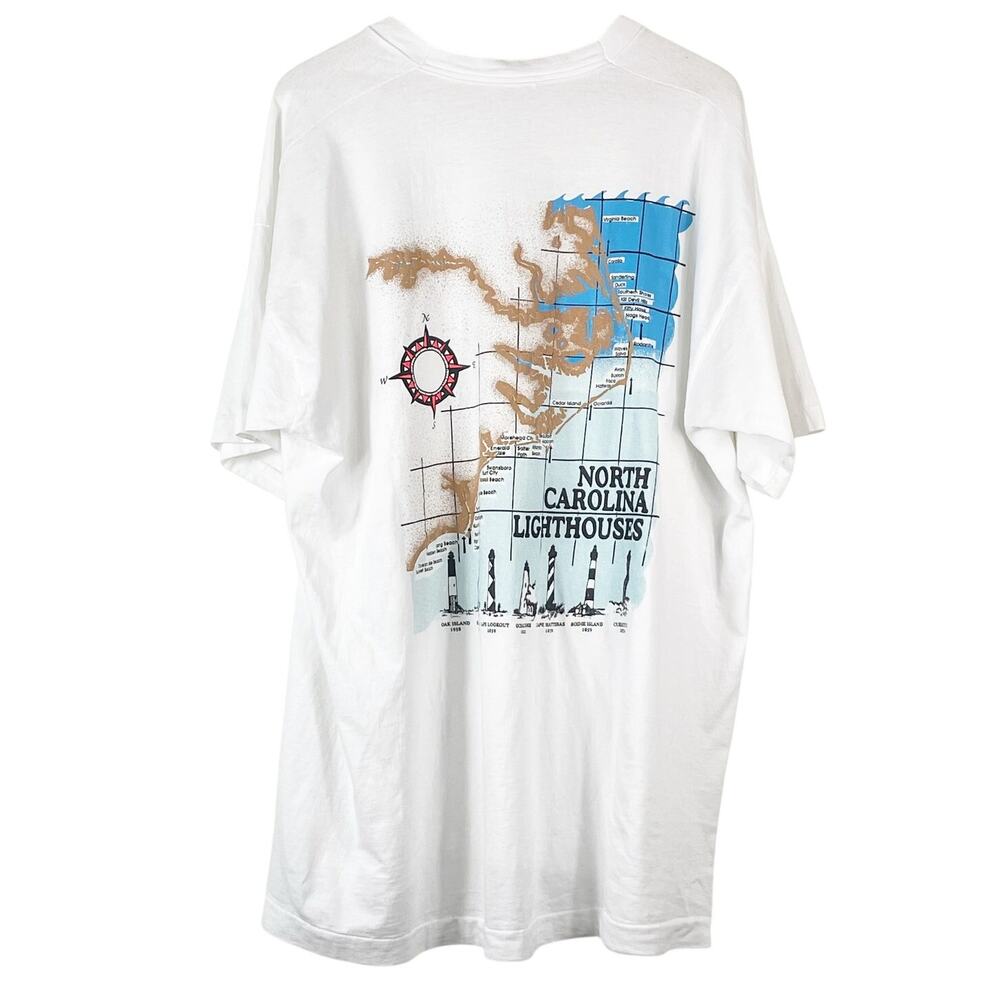 North Carolina Lighthouses Men's White Graphic T Shirt Size XXL FOTL Tag Tourist